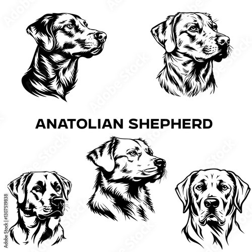 anatolian shepherd  Anatolian shepherd dog illustrations: artistic black and white graphic portraits