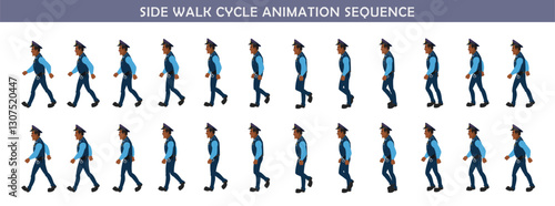 Police walk cycle animation sequence, Frame by frame animation of police officer walk.