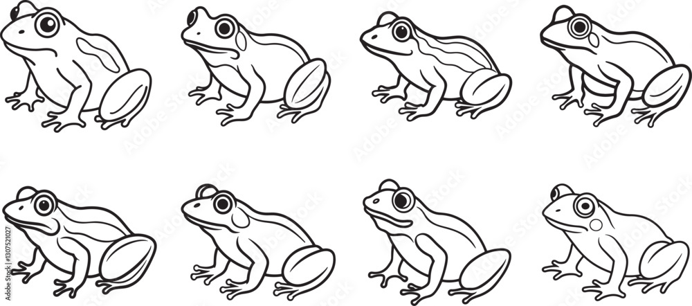 Fototapeta premium set of frog line art, black outline, vector and illustration, coloring book page line art drawing
