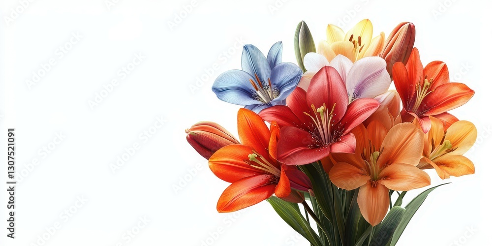 Naklejka premium Colorful bouquet of mixed lilies displayed in a bright setting enhancing natural beauty and elegance