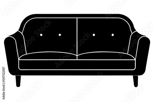 Sofa with Cushions Silhouette Vector Icon

