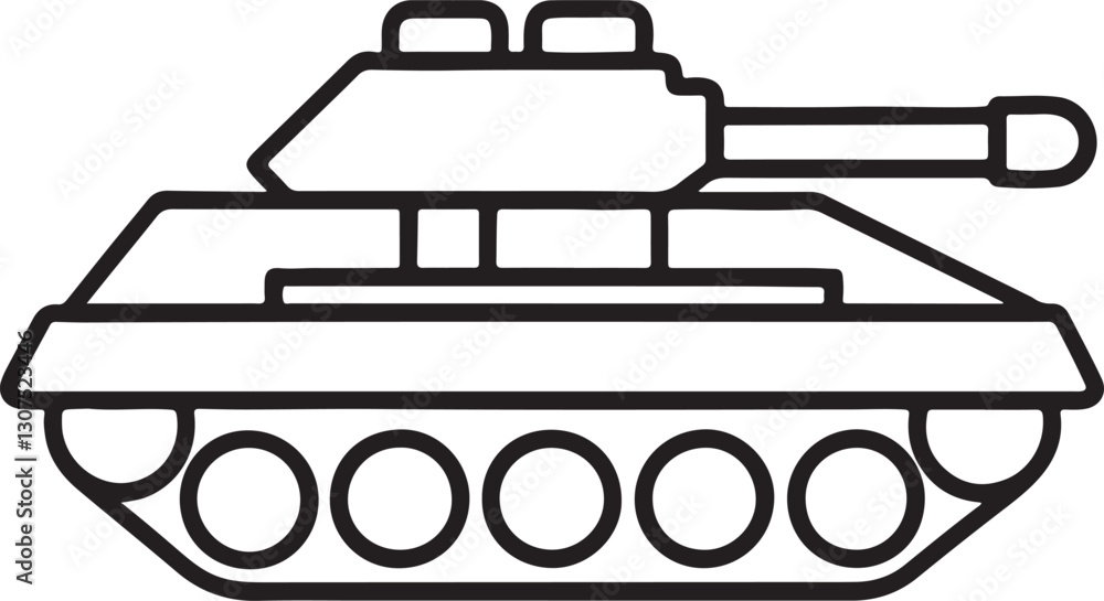 Fototapeta premium military tank line art, black outline, vector and illustration, coloring book page line art drawing