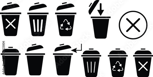 trash bin icon set. delete icon set vector eps10.
