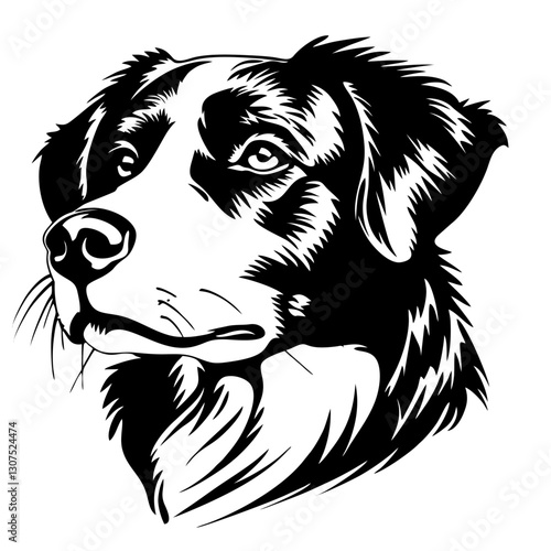 Appenzeller sennenhund  Detailed black and white dog portrait with artistic linework