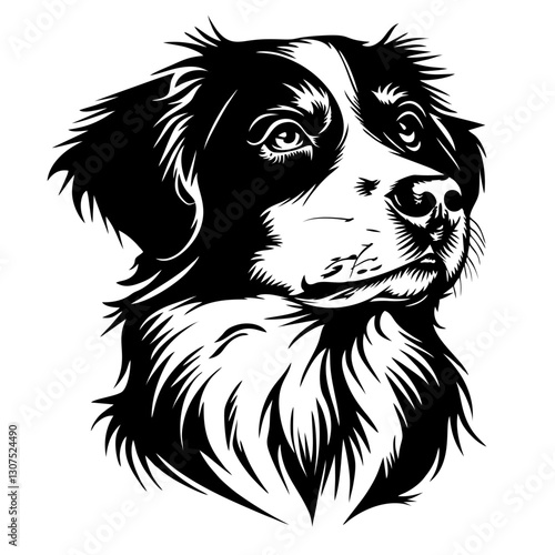 Appenzeller sennenhund Black and white vector drawing of a dog's face with detailed features