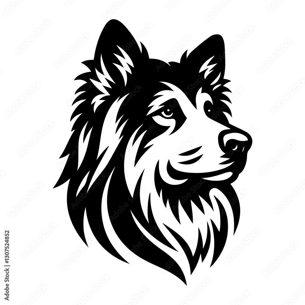 Obraz premium Shepherd's head is a black and white simple logo. EPS vector graphics.