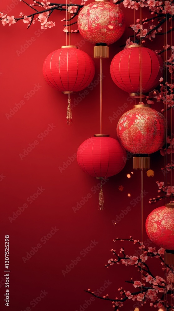 Red Lanterns and Blossoms: A Festive Chinese New Year Scene Red Lanterns and Blossoms: A Festive Chinese New Year Scene