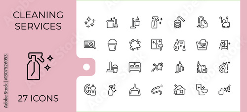 Home Cleaning simple icon. Icons virus, wash, washer, housework, sweep, toilet and more. Set of line pictogram. Minimalistic icon collections.