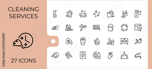 Home Cleaning simple icon. Icons virus, wash, washer, housework, sweep, toilet and more. Set of line pictogram. Minimalistic icon collections.
