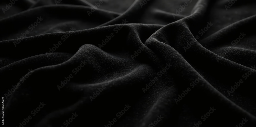 Fototapeta premium Deep black, plush velvet texture Luxurious, soft, dark fabric , drape, background