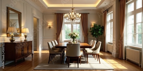 Wallpaper Mural Elegant dining room, chandelier, hardwood floor, ambiance, design, classic Torontodigital.ca