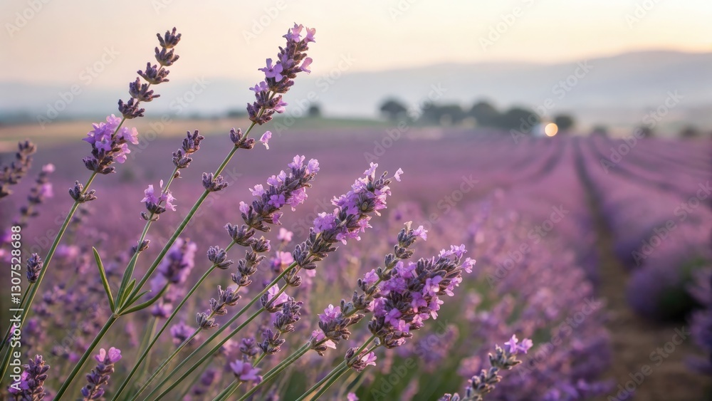 Obraz premium a field of lavender blossoms under a soft, diffused light. The purple flowers stretch into the distance, creating a sense of tranquility