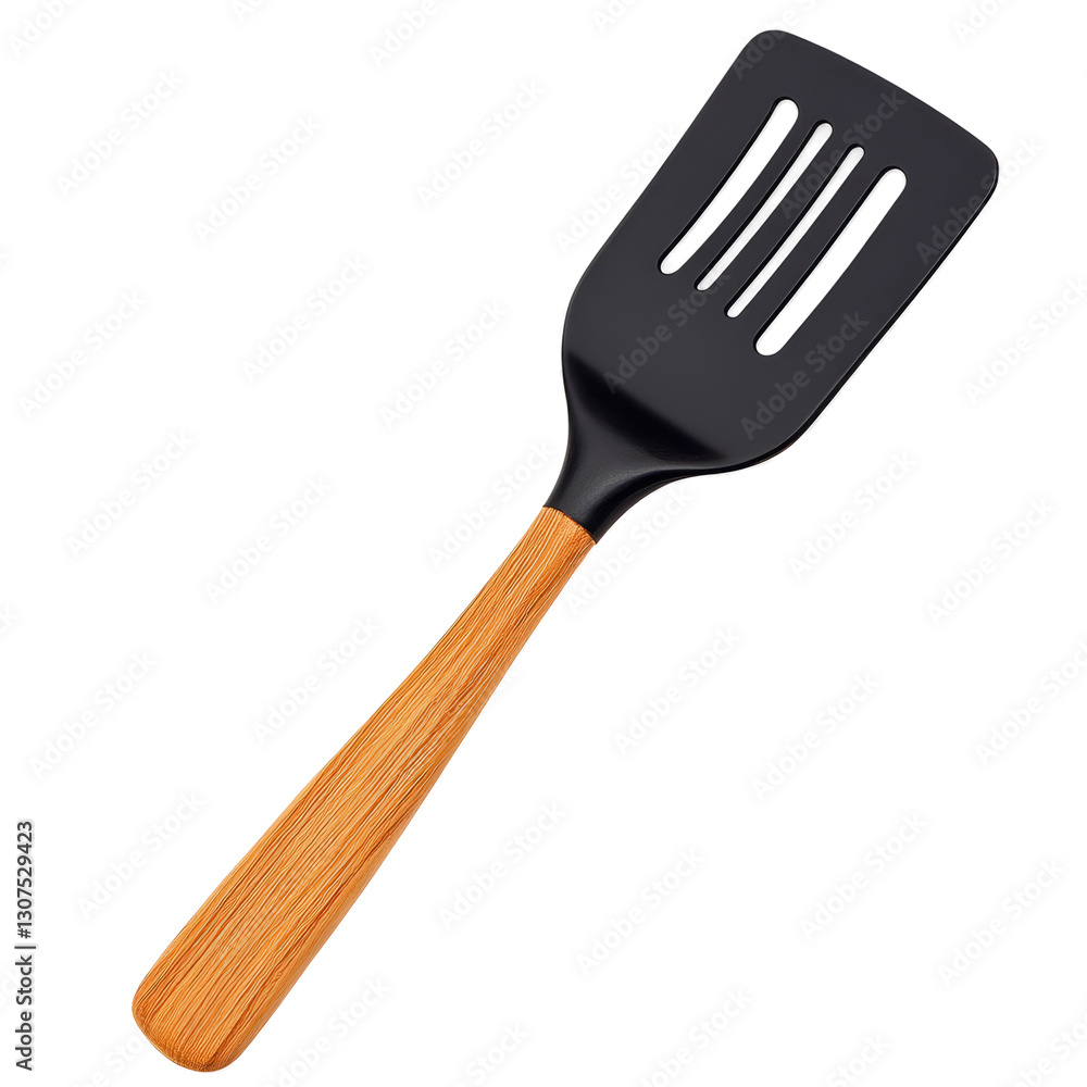 Spatula, A Kitchen Utensil Used For Lifting And Flipping Food, Isolated On Black Background. Spatula, A Kitchen Utensil Used For Lifting And Flipping Food, Isolated On Black Background.