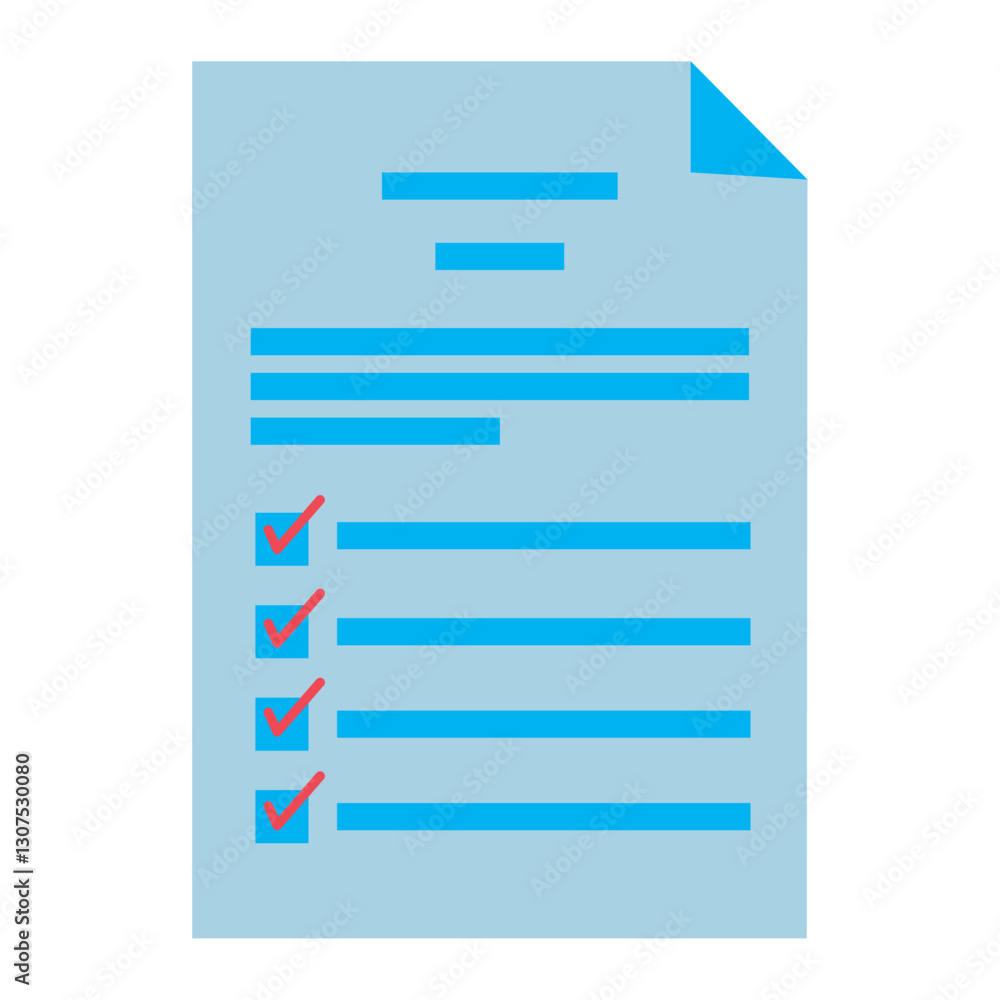 Vector Illustration of a Blue Checklist Document with Completed Tasks and Red Check Marks for Organization and Task Management Vector Illustration of a Blue Checklist Document with Completed Tasks and Red Check Marks for Organization and Task Management