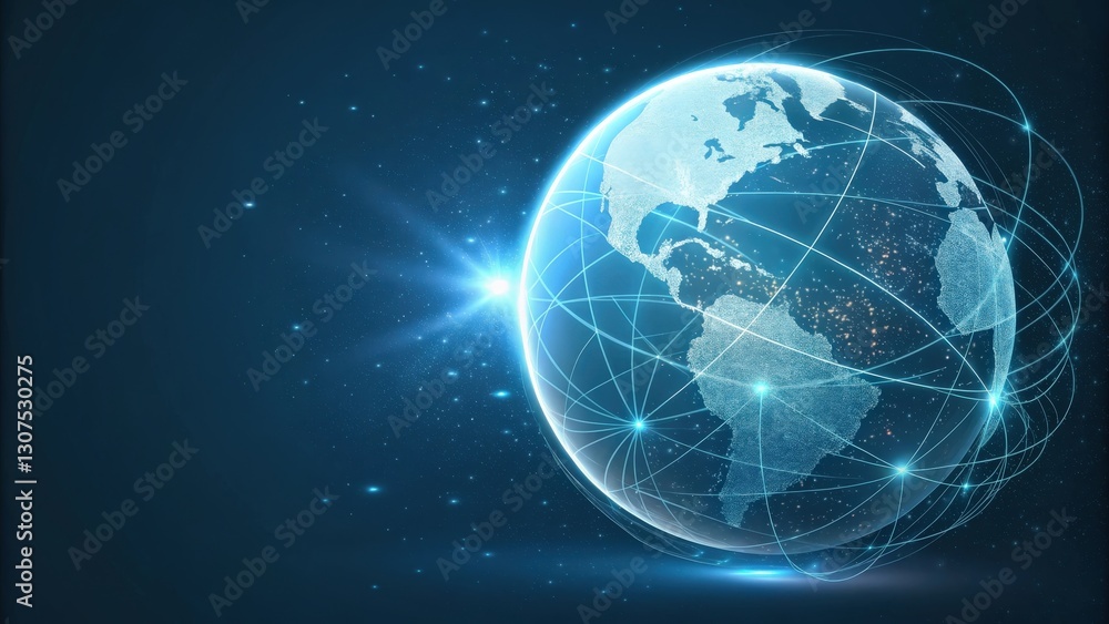 Obraz premium a glowing blue globe with lines connecting various points on the globe, suggesting the global network of information technology and connection.