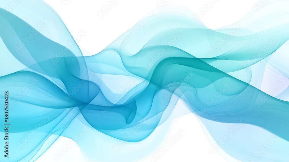 Abstract blue and teal flowing waves with light background Abstract blue and teal flowing waves with light background