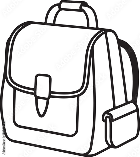 school bag line art, black outline, vector and illustration, coloring book page line art drawing