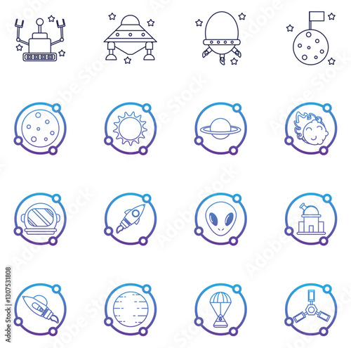 Set of universe vector icons with white background