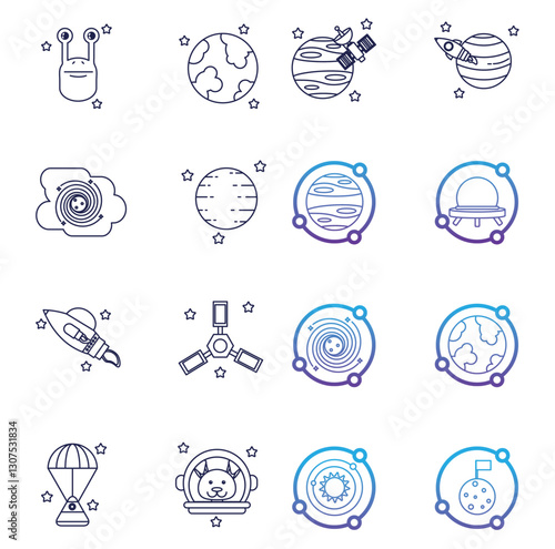 Set of universe vector icons with white background