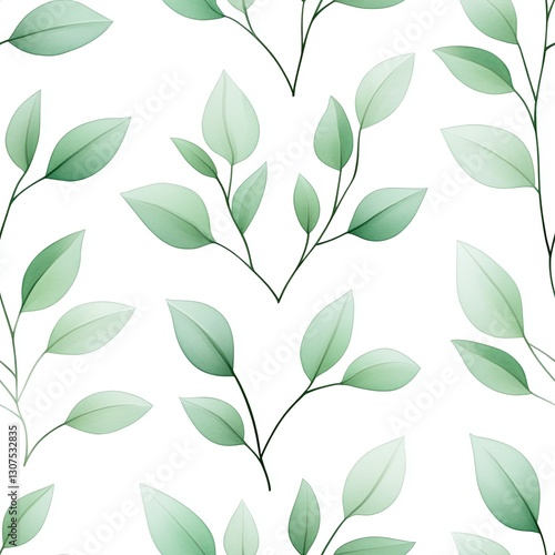Seamless delicate leaf pattern botanical illustration nature abstract top view organic design