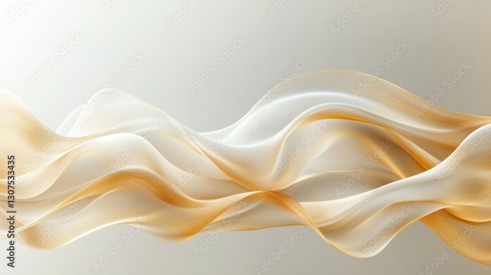 Elegant flowing ribbons of gold and white against a neutral backdrop Elegant flowing ribbons of gold and white against a neutral backdrop