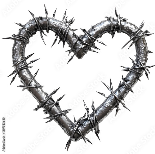Metallic Barbed Wire Heart - Edgy Punk-Inspired Abstract Art
