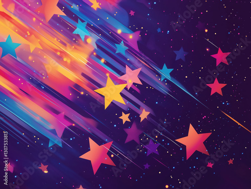 Colorful stars falling diagonally over a gradient background