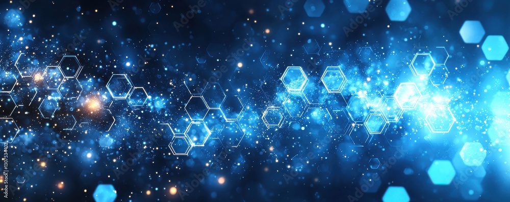 Abstract digital background with glowing hexagons and bokeh lights Abstract digital background with glowing hexagons and bokeh lights
