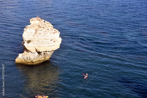 walking path with breathtaking views through the coast from porches to benagil caves lagoa algarve portugal
