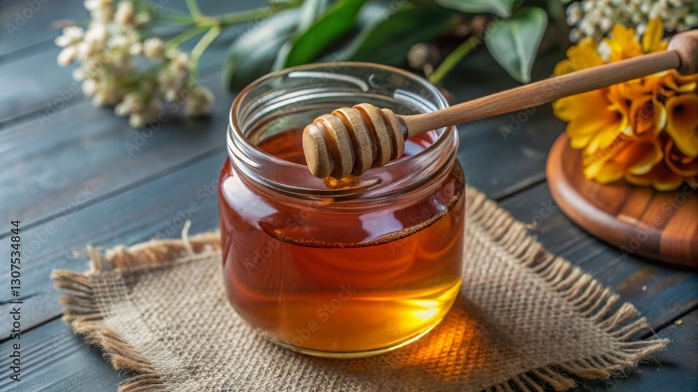 Glass jar with honey inside Glass jar with honey inside