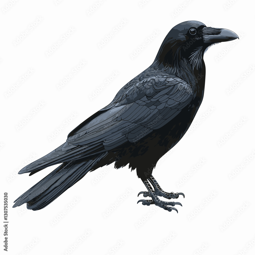 Fototapeta premium Crow Black raven bird vector illustration isolated on white background