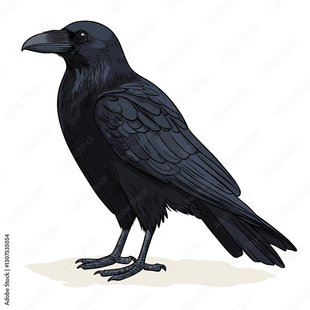 Fototapeta premium Crow Black raven bird vector illustration isolated on white background