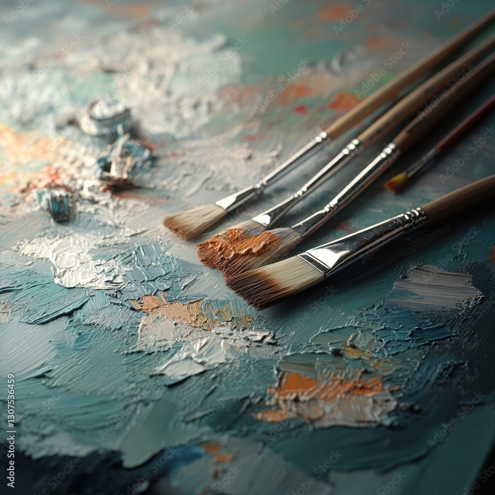 Fototapeta premium Wet Paintbrushes on a Textured Canvas
