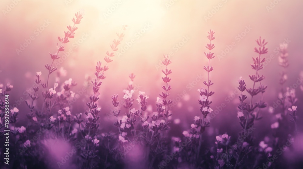 Fototapeta premium Beautiful purple wildflowers reaching upwards towards the bright sunlight above