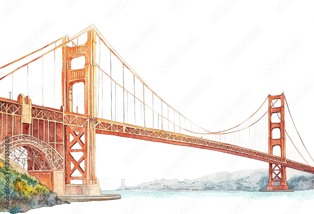Fototapeta premium PNG Golden Gate Bridge - San Francisco landmark bridge illustration.