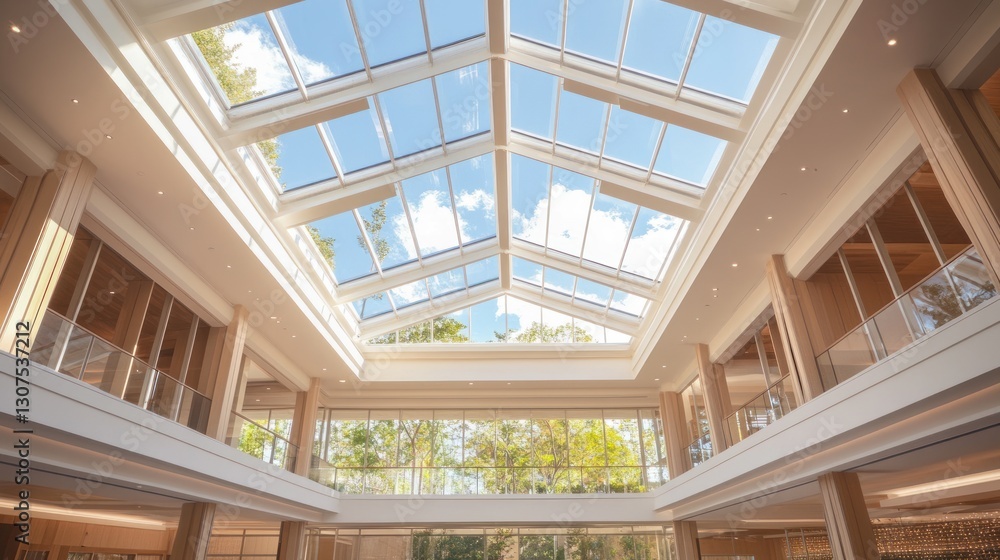 Skylight atrium, modern building interior, natural light Skylight atrium, modern building interior, natural light