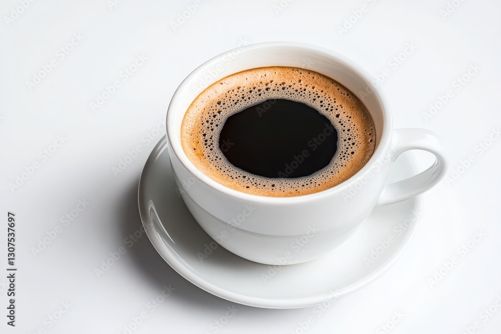 Freshly Brewed Black Coffee in a White Mug on a Minimalist Surface Freshly Brewed Black Coffee in a White Mug on a Minimalist Surface