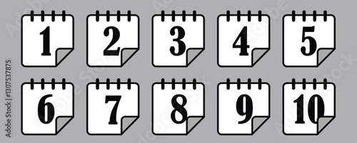 Calendar page with numbers one to ten showing the current date