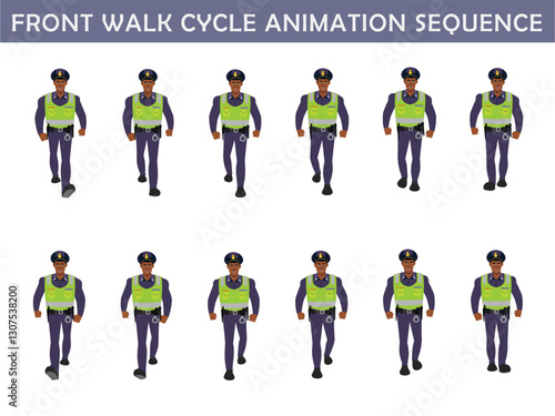 Police walk cycle animation sequence, Frame by frame animation of police officer walk.