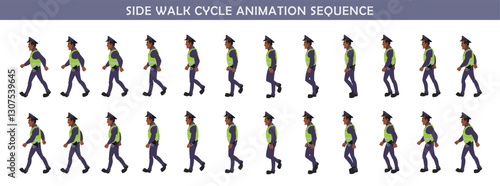 Police walk cycle animation sequence, Frame by frame animation of police officer walk.