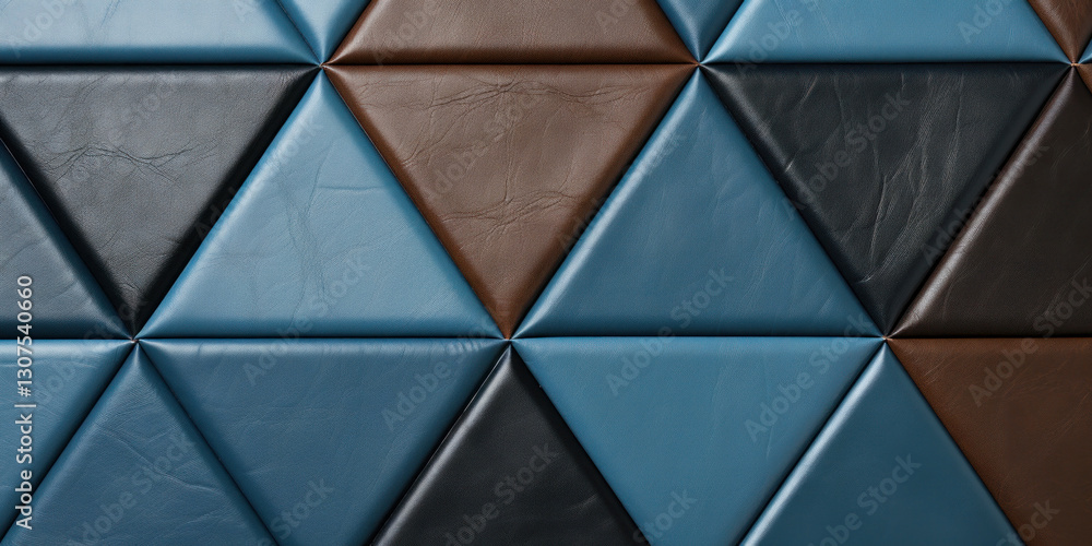 Upholstered leather background with a geometric triangular pattern