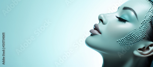 Obraz na płótnie skincare concept with a woman face enhanced by advanced dermatological technology, depicting high-tech beauty treatment w salonie