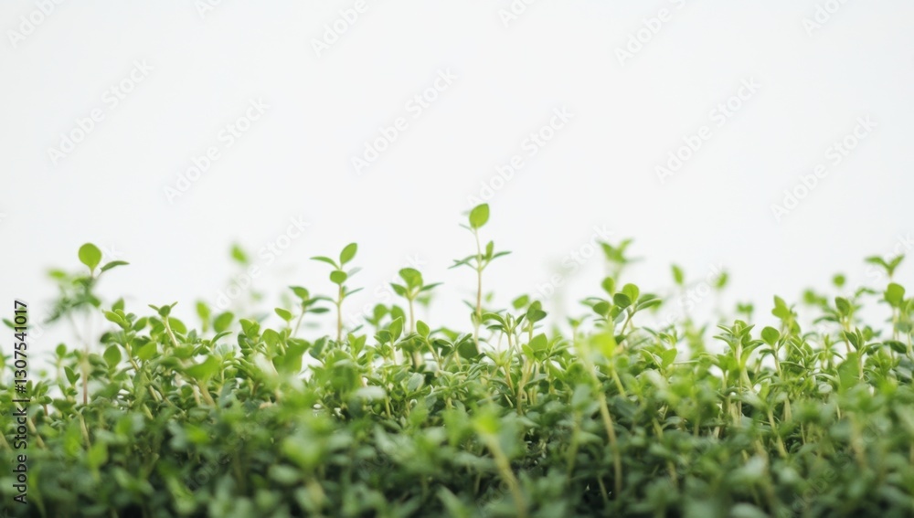 Obraz premium Fresh Thyme Sprouts Against White Background