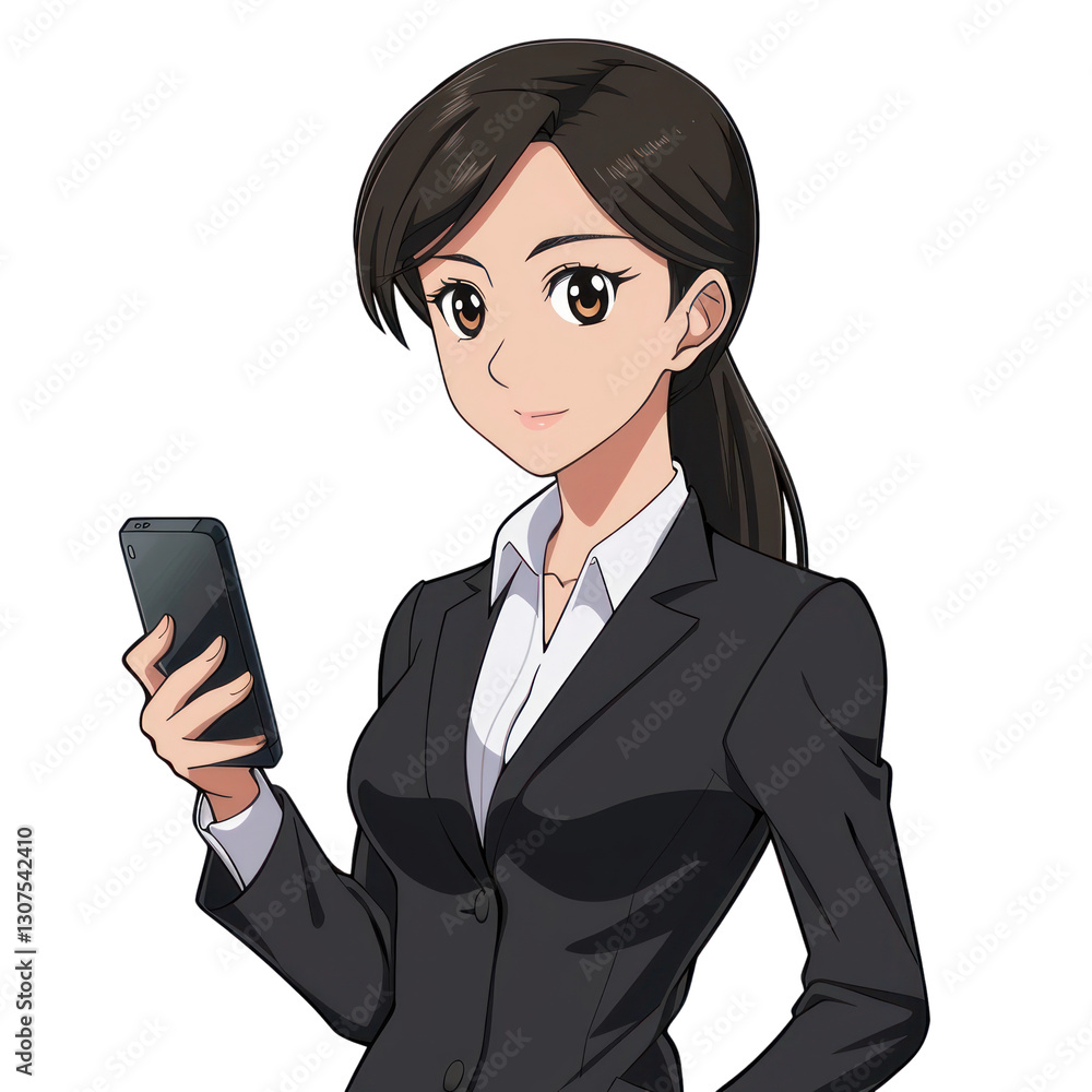 PNG Businesswoman anime character with smartphone PNG Businesswoman anime character with smartphone