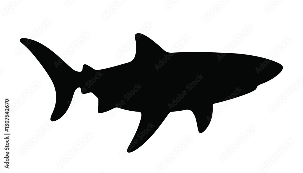 Shark silhouette swimming against a white background Shark silhouette swimming against a white background