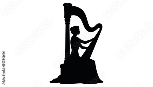 Silhouette of a woman playing a harp