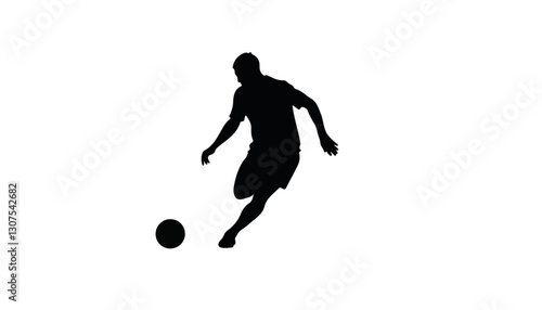 Soccer player kicking ball in silhouette
