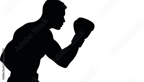 Boxer preparing to strike against a plain background