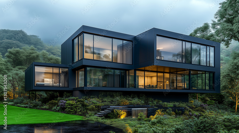 Fototapeta premium Luxury architecture home with a garden.