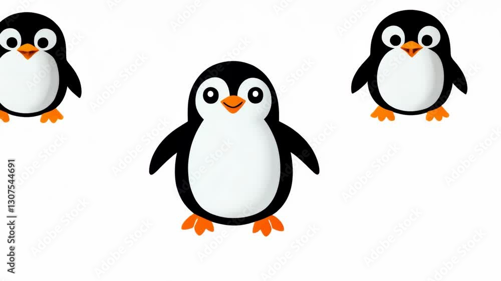 Cute cartoon penguins playfully arranged on a bright white background to create a cheerful atmosphere for children Cute cartoon penguins playfully arranged on a bright white background to create a cheerful atmosphere for children